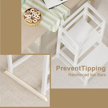 INNOD Kitchen Step Stool for Toddlers, Height Adjustable Toddler Tower with Safety Rail, Steel and Wood Toddler Kitchen Stool Helper Kids, Stool for Kids, Learning Tower, Kids' Desk Brown