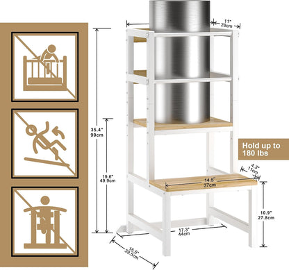 INNOD Kitchen Step Stool for Toddlers, Height Adjustable Toddler Tower with Safety Rail, Steel and Wood Toddler Kitchen Stool Helper Kids, Stool for Kids, Learning Tower, Kids' Desk Brown
