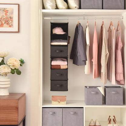 Hanging Closet Organizer, 5 Drawers, 6 Shelves, 6 Pockets, Gray