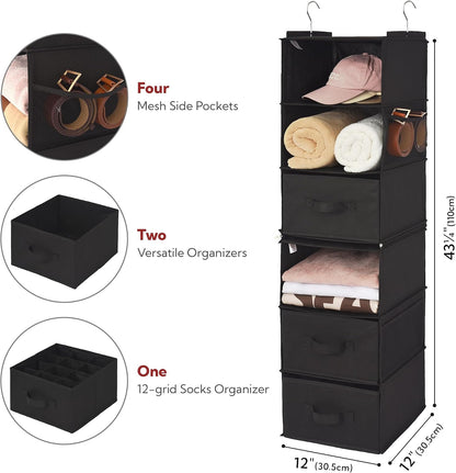 Hanging Closet Organizer, 5 Drawers, 6 Shelves, 6 Pockets, Gray