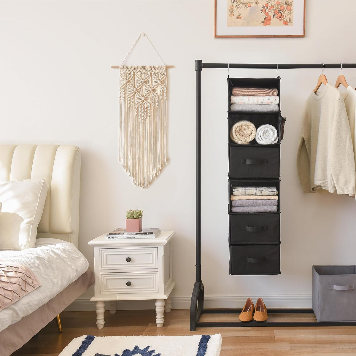 Hanging Closet Organizer, 5 Drawers, 6 Shelves, 6 Pockets, Gray
