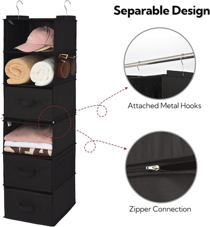 Hanging Closet Organizer, 5 Drawers, 6 Shelves, 6 Pockets, Gray
