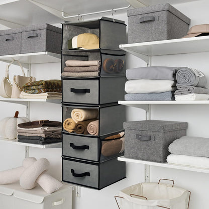 Hanging Closet Organizer, 5 Drawers, 6 Shelves, 6 Pockets, Gray