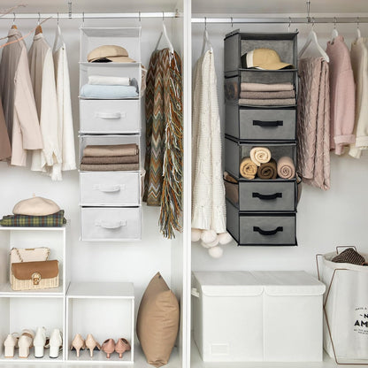 Hanging Closet Organizer, 5 Drawers, 6 Shelves, 6 Pockets, Gray