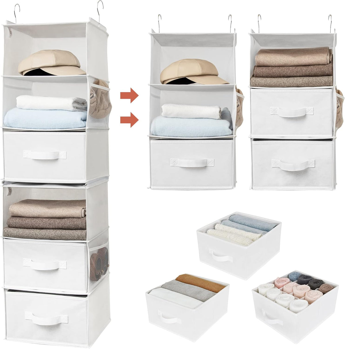 Hanging Closet Organizer, 5 Drawers, 6 Shelves, 6 Pockets, Gray