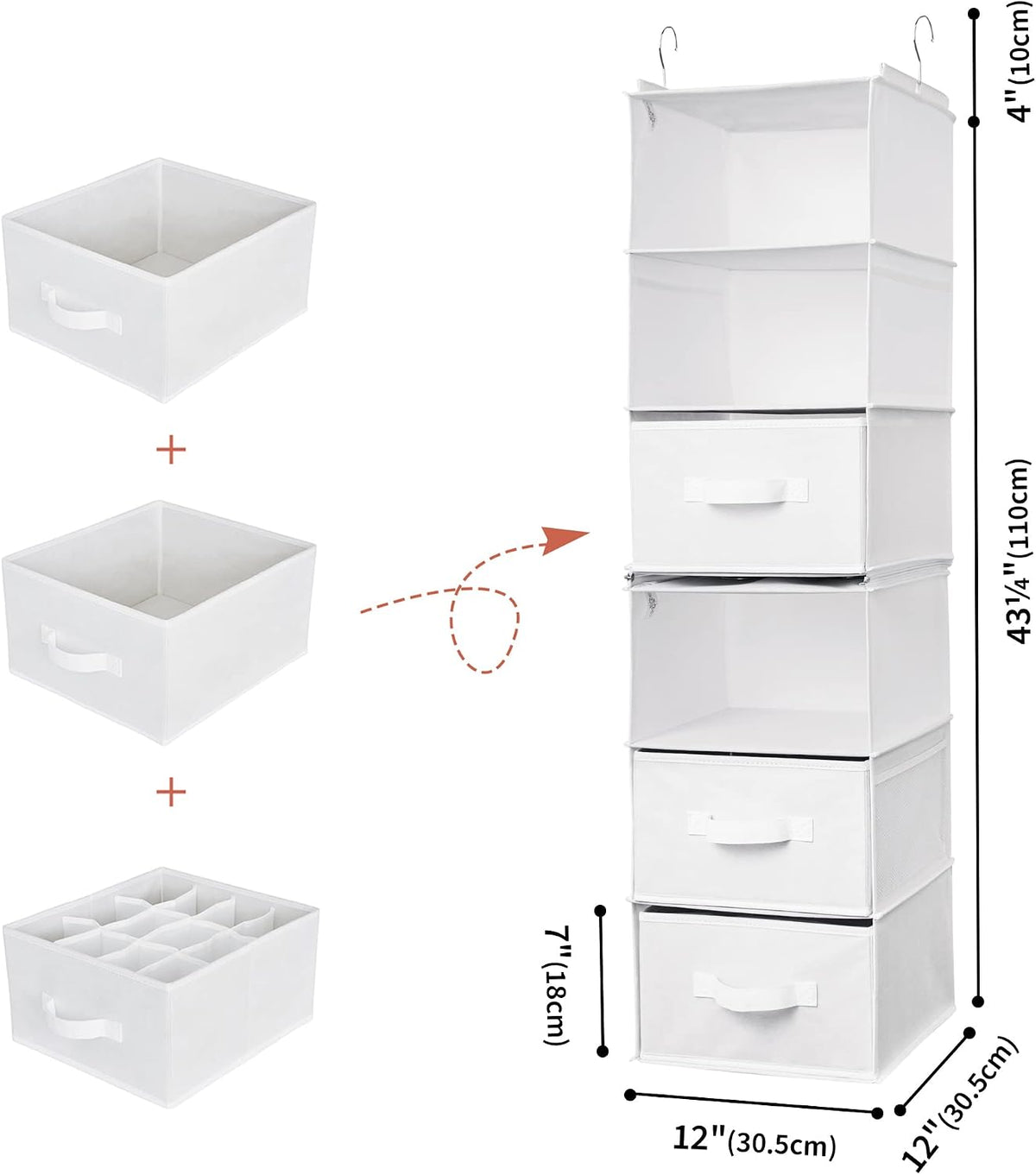 Hanging Closet Organizer, 5 Drawers, 6 Shelves, 6 Pockets, Gray