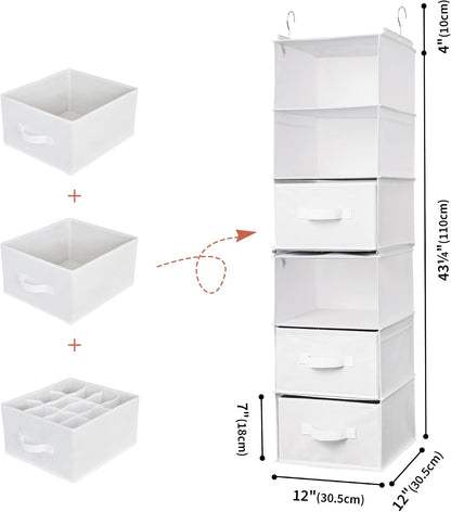 Hanging Closet Organizer, 5 Drawers, 6 Shelves, 6 Pockets, Gray