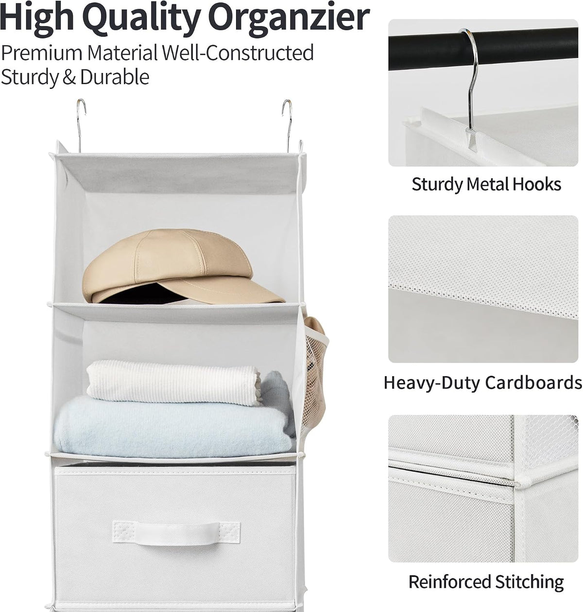 Hanging Closet Organizer, 5 Drawers, 6 Shelves, 6 Pockets, Gray