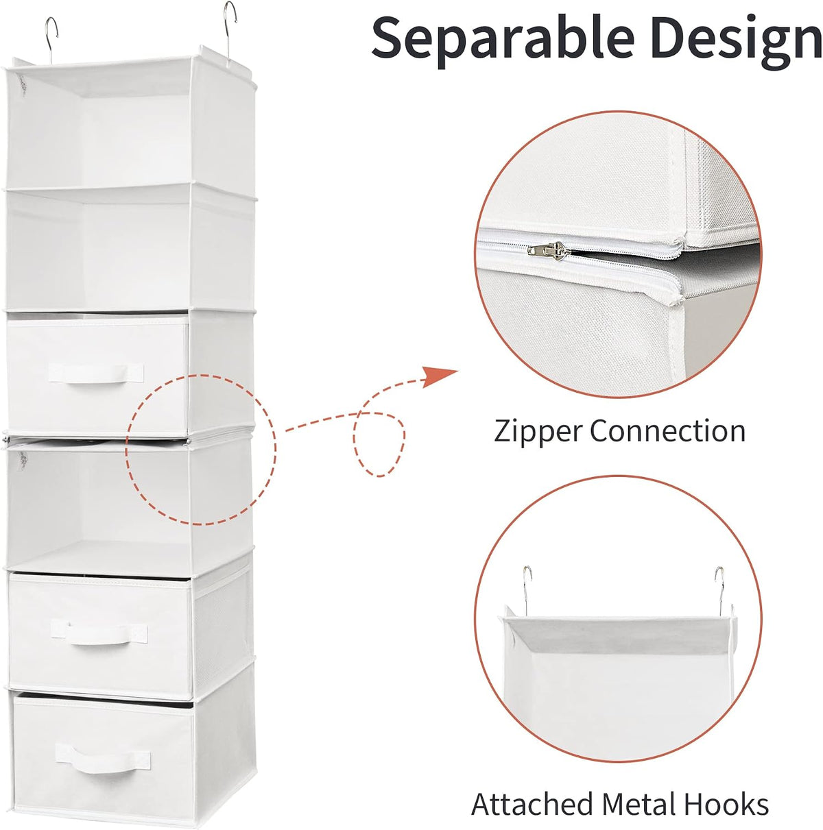 Hanging Closet Organizer, 5 Drawers, 6 Shelves, 6 Pockets, Gray