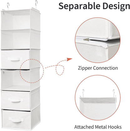 Hanging Closet Organizer, 5 Drawers, 6 Shelves, 6 Pockets, Gray