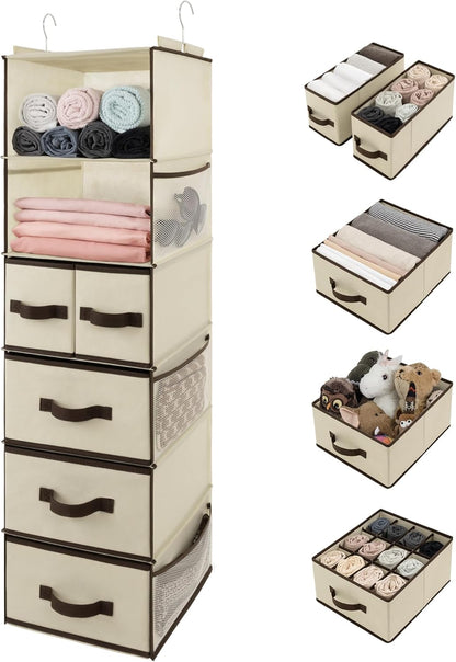Hanging Closet Organizer, 5 Drawers, 6 Shelves, 6 Pockets, Gray