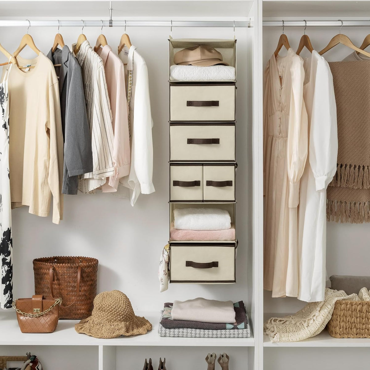 Hanging Closet Organizer, 5 Drawers, 6 Shelves, 6 Pockets, Gray