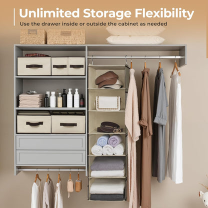 Hanging Closet Organizer, 5 Drawers, 6 Shelves, 6 Pockets, Gray