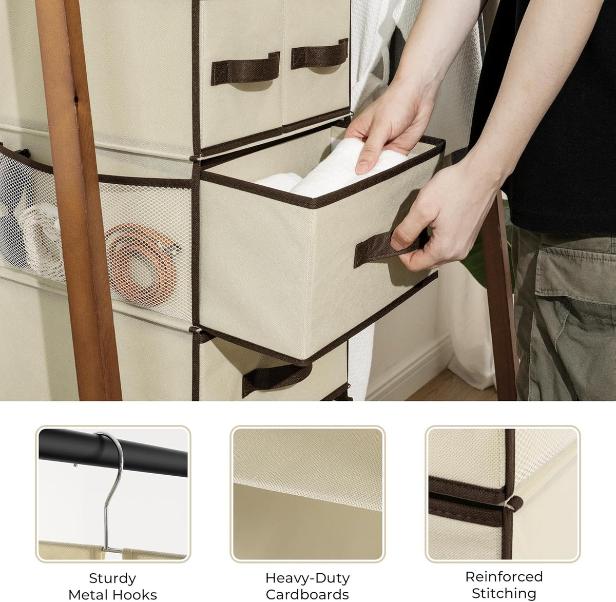 Hanging Closet Organizer, 5 Drawers, 6 Shelves, 6 Pockets, Gray