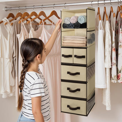 Hanging Closet Organizer, 5 Drawers, 6 Shelves, 6 Pockets, Gray