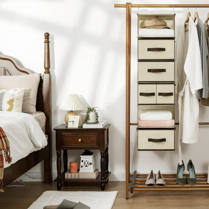 Hanging Closet Organizer, 5 Drawers, 6 Shelves, 6 Pockets, Gray