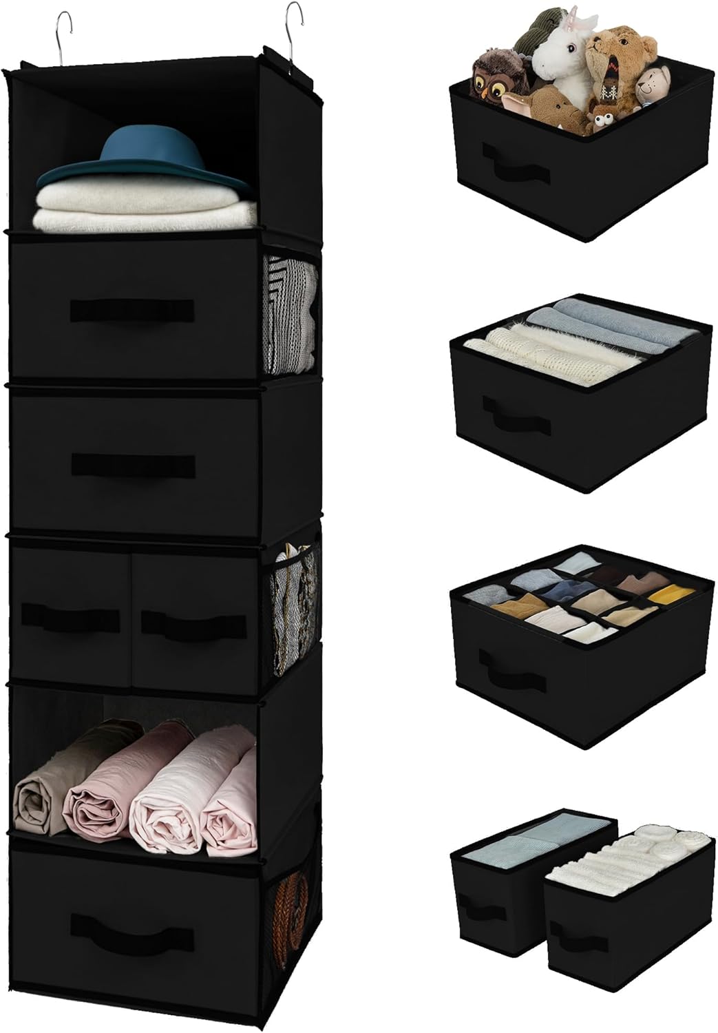 Hanging Closet Organizer, 5 Drawers, 6 Shelves, 6 Pockets, Gray