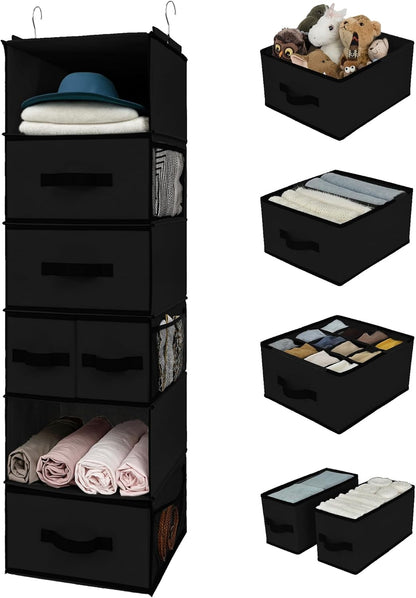 Hanging Closet Organizer, 5 Drawers, 6 Shelves, 6 Pockets, Gray