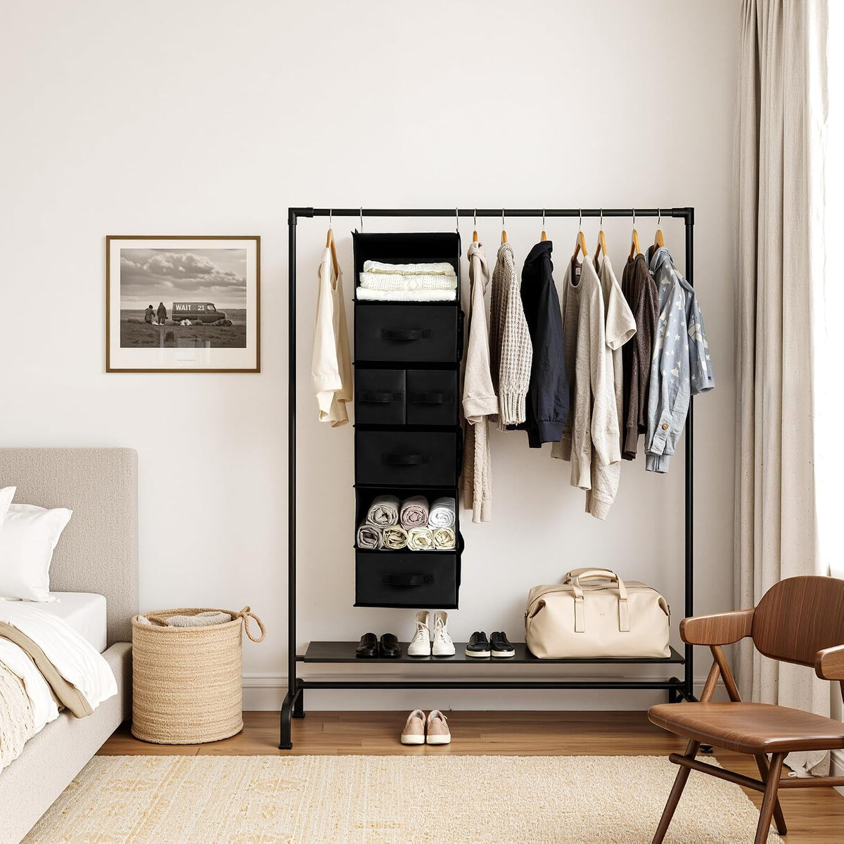 Hanging Closet Organizer, 5 Drawers, 6 Shelves, 6 Pockets, Gray