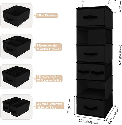 Hanging Closet Organizer, 5 Drawers, 6 Shelves, 6 Pockets, Gray