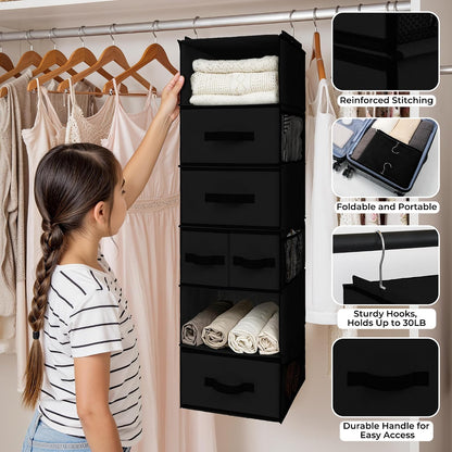 Hanging Closet Organizer, 5 Drawers, 6 Shelves, 6 Pockets, Gray