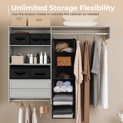 Hanging Closet Organizer, 5 Drawers, 6 Shelves, 6 Pockets, Gray