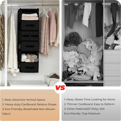 Hanging Closet Organizer, 5 Drawers, 6 Shelves, 6 Pockets, Gray