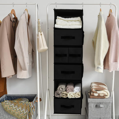 Hanging Closet Organizer, 5 Drawers, 6 Shelves, 6 Pockets, Gray