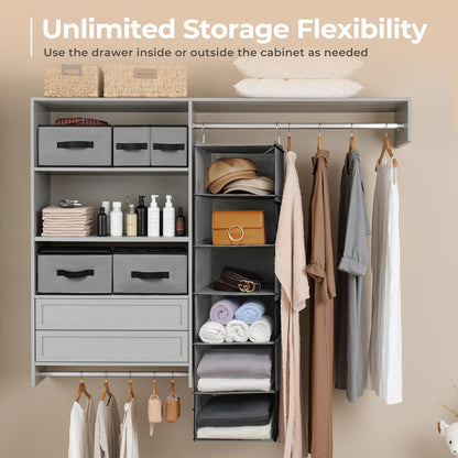 Hanging Closet Organizer, 5 Drawers, 6 Shelves, 6 Pockets, Gray