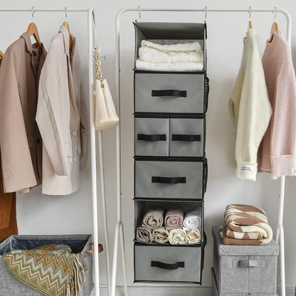 Hanging Closet Organizer, 5 Drawers, 6 Shelves, 6 Pockets, Gray