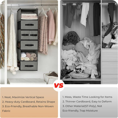 Hanging Closet Organizer, 5 Drawers, 6 Shelves, 6 Pockets, Gray
