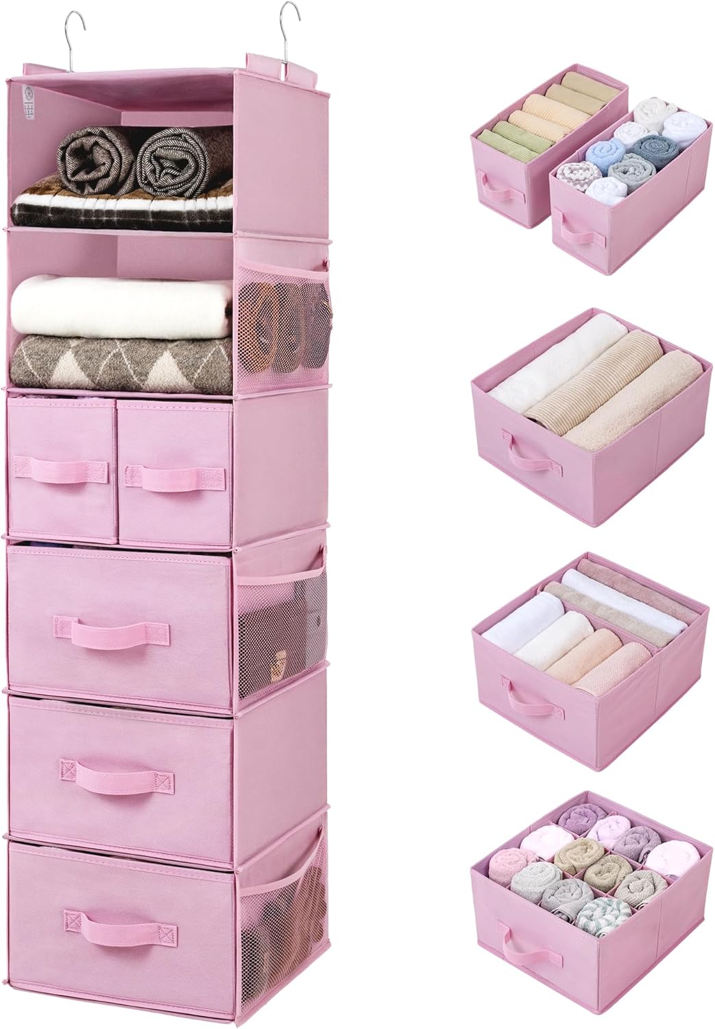 Hanging Closet Organizer, 5 Drawers, 6 Shelves, 6 Pockets, Gray