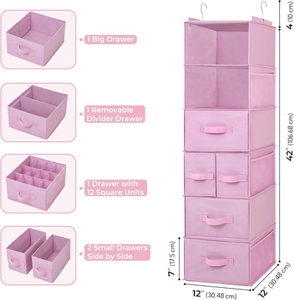 Hanging Closet Organizer, 5 Drawers, 6 Shelves, 6 Pockets, Gray