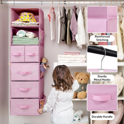 Hanging Closet Organizer, 5 Drawers, 6 Shelves, 6 Pockets, Gray
