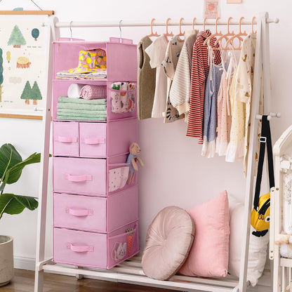 Hanging Closet Organizer, 5 Drawers, 6 Shelves, 6 Pockets, Gray