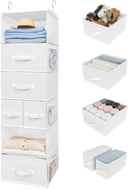 Hanging Closet Organizer, 5 Drawers, 6 Shelves, 6 Pockets, Gray