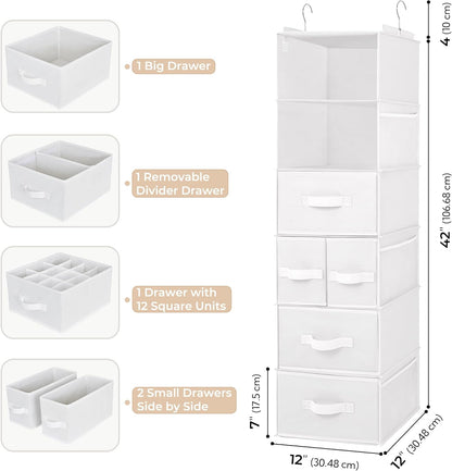 Hanging Closet Organizer, 5 Drawers, 6 Shelves, 6 Pockets, Gray