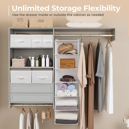 Hanging Closet Organizer, 5 Drawers, 6 Shelves, 6 Pockets, Gray