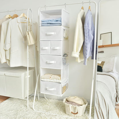 Hanging Closet Organizer, 5 Drawers, 6 Shelves, 6 Pockets, Gray