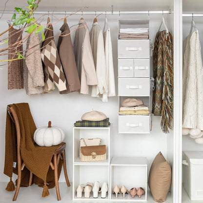 Hanging Closet Organizer, 5 Drawers, 6 Shelves, 6 Pockets, Gray