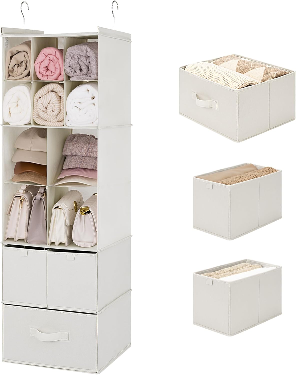 Hanging Closet Organizer, 5 Drawers, 6 Shelves, 6 Pockets, Gray