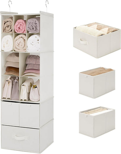 Hanging Closet Organizer, 5 Drawers, 6 Shelves, 6 Pockets, Gray