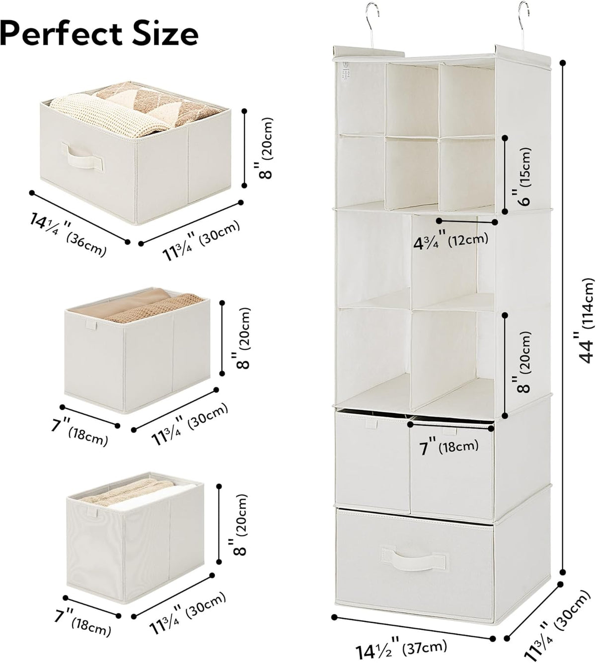 Hanging Closet Organizer, 5 Drawers, 6 Shelves, 6 Pockets, Gray