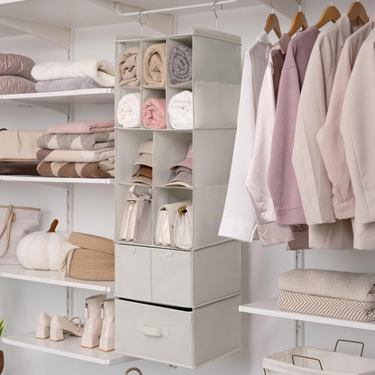 Hanging Closet Organizer, 5 Drawers, 6 Shelves, 6 Pockets, Gray