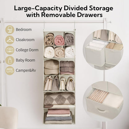 Hanging Closet Organizer, 5 Drawers, 6 Shelves, 6 Pockets, Gray