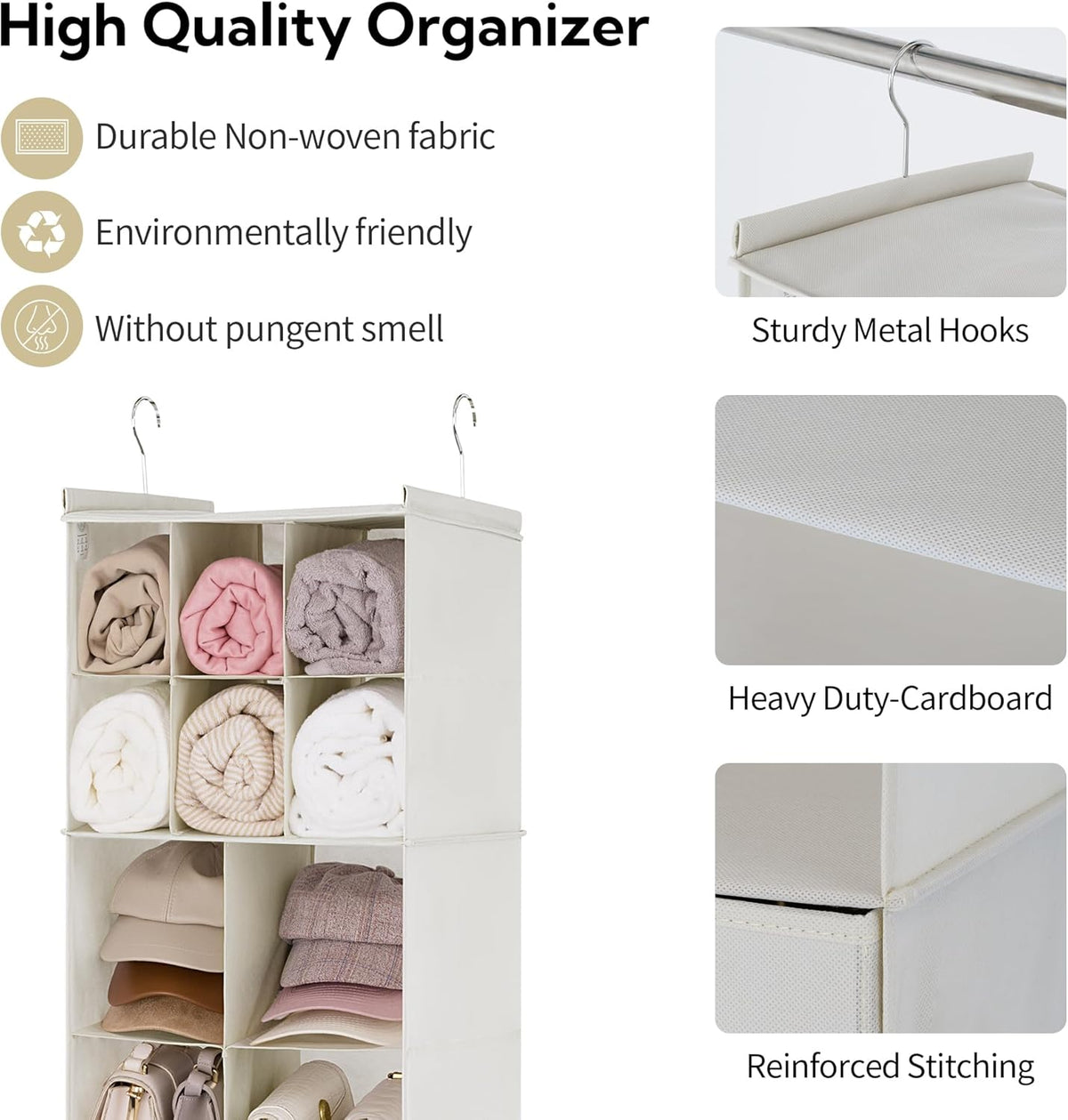 Hanging Closet Organizer, 5 Drawers, 6 Shelves, 6 Pockets, Gray