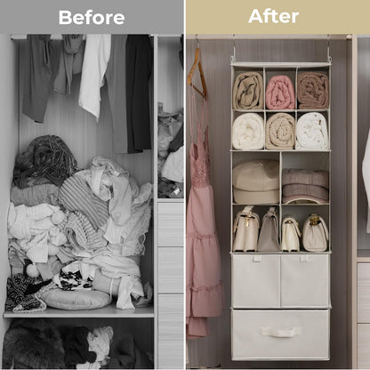 Hanging Closet Organizer, 5 Drawers, 6 Shelves, 6 Pockets, Gray