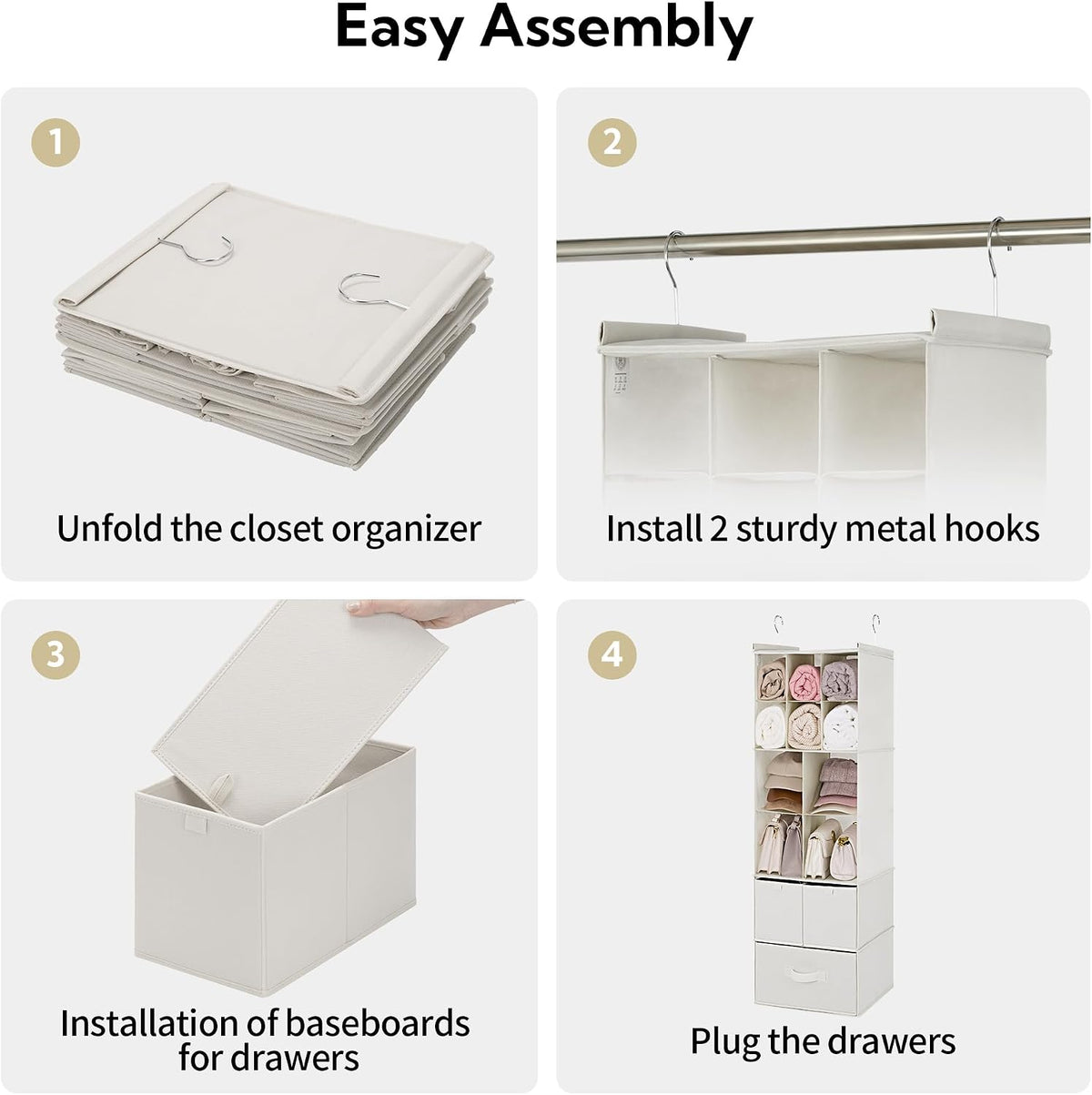 Hanging Closet Organizer, 5 Drawers, 6 Shelves, 6 Pockets, Gray