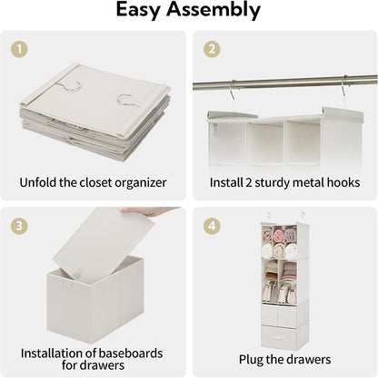 Hanging Closet Organizer, 5 Drawers, 6 Shelves, 6 Pockets, Gray