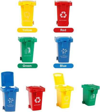 Kids Push Toy Vehicles Garbage Truck's Trash Cans Toys Mini Curbside Vehicle Garbage Bin